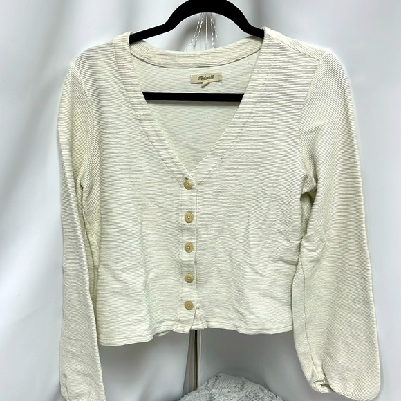 Madewell Tops - Madewell bubble Sleeve Beige Cardigan 100% Cotton size medium